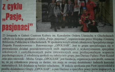 GŁUCHOŁASKI INFORMATOR SAMORZĄDOWY o spotkaniu ratowników OPOLSARU z młodzieżą szkolną, w ramach cyklu „Pasje, pasjonaci”.