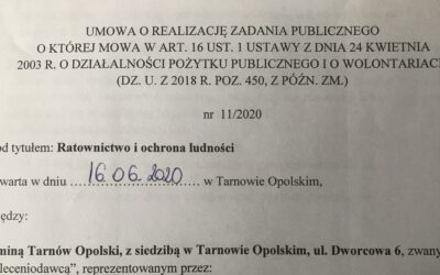 Umowa z Gminą Tarnów Opolski na realizację zadania publicznego z zakresu ratownictwa i ochrony ludności.