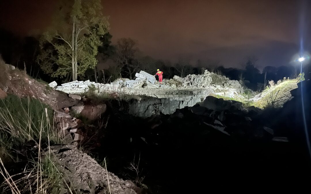 Szkolenie psów gruzowiskowych na poligonie Pstrąże/Żagań.